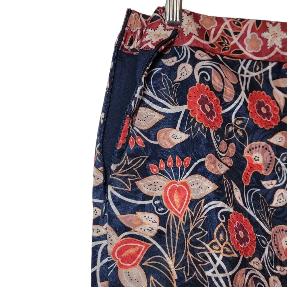 Tory Burch Floral Mini Skirt Blue Red Cotton Blend Pockets XL Resort
